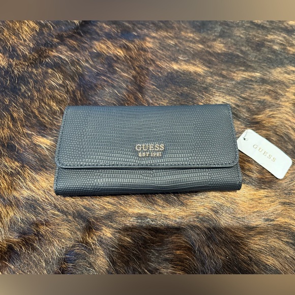 Guess Black Embossed Wallet with Gold Logo - Picture 1 of 3